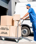Worker pushing cart with boxes using 8 Pack 3 Inch Swivel Caster Wheels With Plate No Brake Heavy Duty Blue PU Wheels And Heavy Duty Screws.