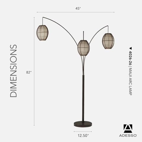 Maui Arc Floor Lamp With Three Movable Shades And Adjustable Height, Antique Bronze Finish, 82-inch height, 45-inch width