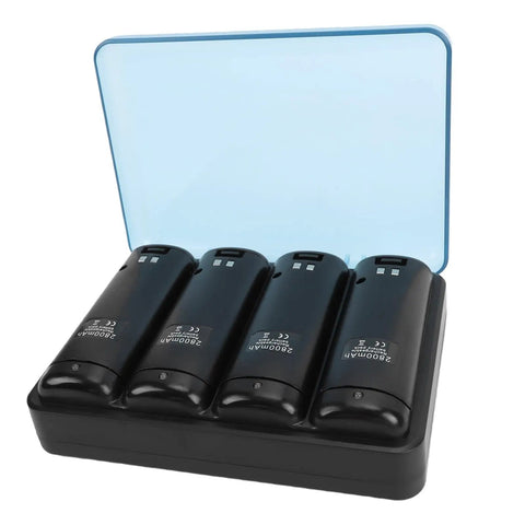 4 In 1 Charging Station For Remote Controllers With 4 Rechargeable 2800mAh NiMH Batteries And USB Cable For Stable Docked Battery Storage Black