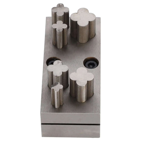Four Leaf Clover Punch Die Disc Set with Six Steel Hole Punches for Jewelry Making, Portable Hand Tool Kit for Precision Cutouts