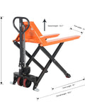 Heavy Duty Manual Scissor Pallet Jack Hand Truck Lift 2200lbs Capacity, 45in Long Forks By 21in Wide with raised height measurements