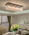 Eight Light Rectangle Crystal Chandelier In Black Finish With Clear K9 Crystals Modern Ceiling Light Fixture Lit in Dining Room