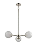 Boudreaux 26 Inch Wide Slick Three Light Chandelier With Polished Nickel Finish, Frosted Glass, Adjustable Height Up To 46 Inches