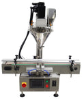 Slick Automatic Desktop Filler For Powders And Granules Featuring Chain Conveyor And Digital Scale 110V, stainless steel design.