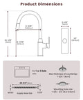 DAYONE Black Square Kitchen Faucet - Modern Pull-Down Sprayer with 2-Mode Kitchen Sink Faucet dimensions diagram with measurements.