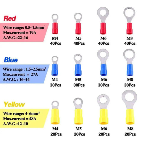 Solid 360 Piece Ring Cable Squeeze Terminal Cold Press Joint Box With Quick Crimp Tool Set For All Types Electrical Wire Connectors And Heavy Duty Splices, red blue yellow ring terminals