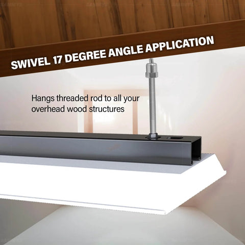 Pro Grade Wood Screw Swivel Threaded Rod Anchor For Wood, 20 3/8 Inch, 17 Degree Off Vertical Install, Steel With Electro Zinc Coating, installed