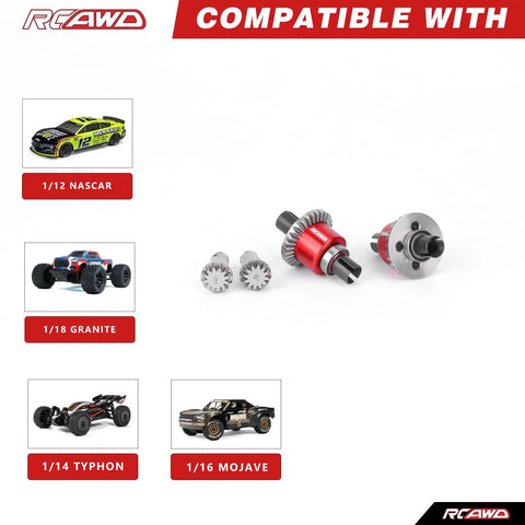 Oil Tight Differential 30T 0.8 Mod With 12T Main Gear Upgrade Kit for Arrma and Losi models with compatible vehicles shown