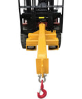 Heavy Duty Bidirectional Telescoping Forklift Jib Boom 5 Ton Crane Attachment showing hook and base at rear view.