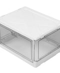 Clear Stackable Storage Bins With Transparent Slide Front Doors showcasing a white storage bin with transparent front.