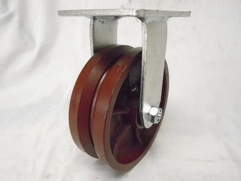 Pro Level Heavy Duty Cart Casters Featuring Genuine Kingpinless Design With Six By Two Inch V groove Ductile Steel Wheels.