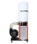 Heavy Duty One Point Five HP Woodshop Dust Collector Generating Ridiculous 1100 Cfm Airflow with clear catch bag and hose.