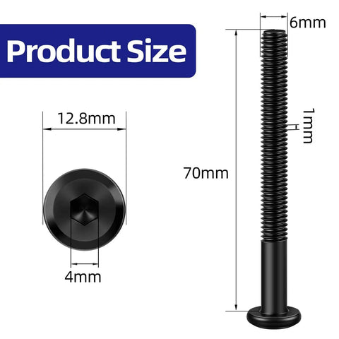 20 Piece M6 70mm Flat Head Socket Cap Screws For Furniture Carbon Steel Black Oxide Partial Thread Hex Key Included