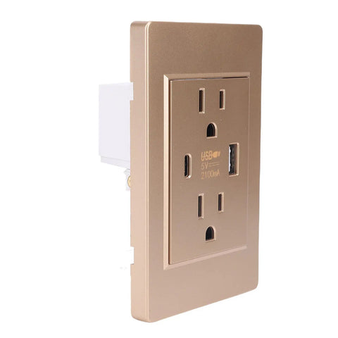 Heavy Duty Wall Outlet With Fast Usb And Type C Ports Built Tough With Flame Retardant Pc Panel And Reinforced Steel Frame For Dependable Home Power Distribution Upgrades, bronze finish, side view.