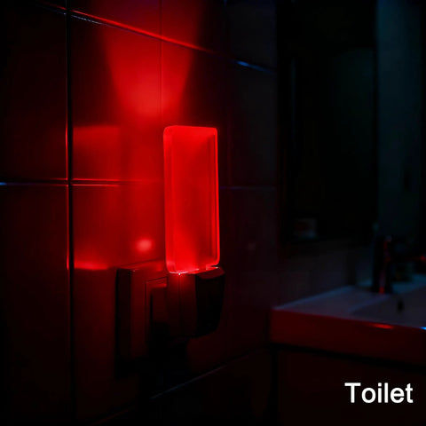 2 Pack Plug In Red Night Lights With Dusk To Dawn Sensor Zero Point Five Watt LED Auto On Off Soft Red Glow in bathroom