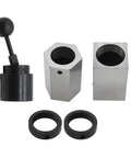 Beefy 5C Collet Block For Lathes And Mill Machines Featuring Hex Square Mount Accepting 1/16 To 1 1/8 Inch Bars Forged From Tough Alloy Steel With Secure Collet Closer For No Nonsense Daily Shop Tasks - Black and chrome components including handle and rings.