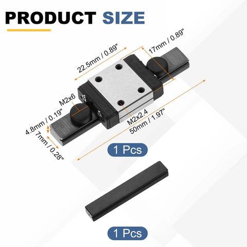 MGN7 50mm Linear Slide Rail Kit With MGN7C Carriage Block For Mini Engraving CNC Machines And 3D Printers Black Smooth Precision Linear Motion Guideway With Durable Steel Rails And Easy Installation Plug And Play, 50x7x4.8mm rail