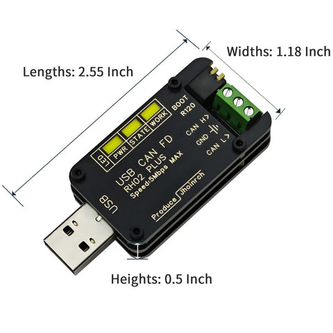 USB To CAN FD Converter Adapter With 2.0 CAN FD Support Fast 5 Mbps CAN Bus Monitoring And Debugging For Industrial Gear And Servo Motors Pro Grade USB Interface For Engineers, 2.55 x 1.18 x 0.5 inch