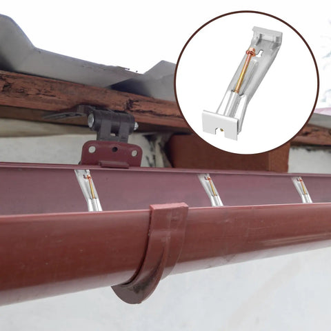 25 Pack 5 Inch Pre Assembled Aluminum Gutter Hangers With Pre Inserted Screws Quick Screw Clips Hidden Bracket For Sagging Rain Gutters Hex Drill Bit Included installed on red gutter
