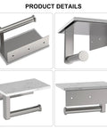 Rock Solid Brushed Nickel Toilet Paper Holder With Real Marble Shelf Wall Mount Tissue Dispenser Bathroom Upgrade Storage Rack For Phones And Essentials, close-up views of product details.