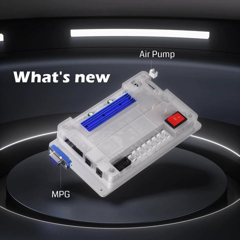 Genmitsu CNC controller module for 3020-PRO MAX V2; clear housing, blue connector rail, MPG port, red switch