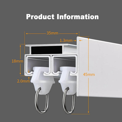 Cross-section of Premium Aluminum Ceiling Mount Curtain Rail With Double Groove Blackout Track showing dimensions