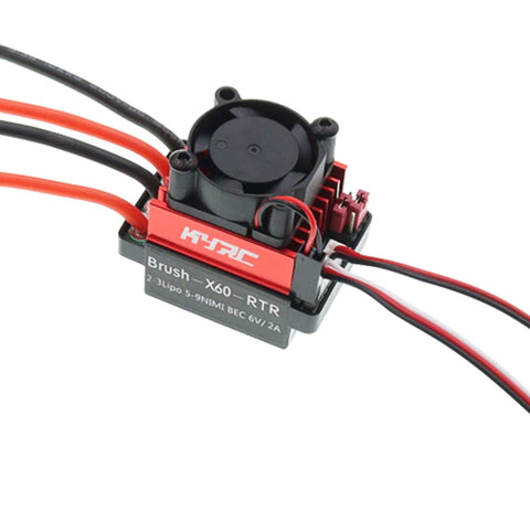 60A Brushed RC ESC With Cooling Fan For One Tenth Scale 4WD RC Trucks Six Volt Two Amp BEC Easy Install High Temperature And Low Voltage Protection Throttle Signal Loss Protection T Plug Compatible