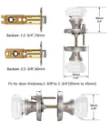 Dimensions of Crystal Glass Interior Door Knobs With Privacy Lock For Bathroom And Bedroom, Satin Nickel Finish, Easy Install.