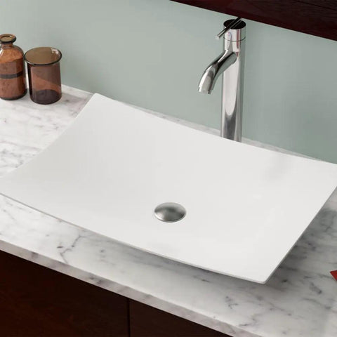 White Porcelain Vessel Sink With Vitreous China Finish, Contemporary Low Profile Bathroom Basin For Vanity, Sleek Flared Design