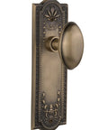 Meadows Plate Privacy Door Knob Set with Homestead Brass Knob, solid forged brass plate, antique brass finish, decorative details