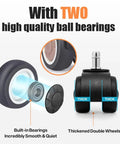 Image showing Five Pack 2 Inch Soft TPR Rubber Silent Office Chair Casters Universal Swivel replacement wheels with double ball bearings.