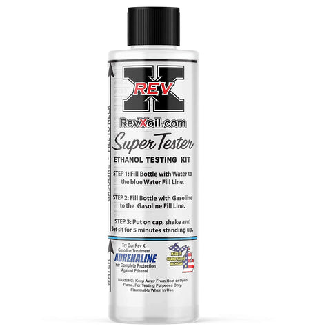 REV X E85 Super Tester ethanol testing kit bottle with black cap.
