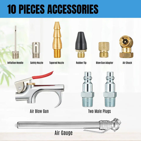One Quarter Inch Quick Connect Air Accessory Kit With 25 Feet PVC Hose Blow Gun With Inflation Nozzles Tire Gauge Air Chuck And Fittings