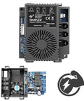 HY2005RX HL 24V Ride On Toy Control Board Box Conversion Kit with 40A module, cooling fan, and Bluetooth receiver, front view