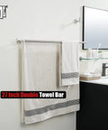 Stainless Steel Towel Bar 30 Inch With Brushed Finish Wall Mount Rack, shown mounted in modern bathroom with hanging towels