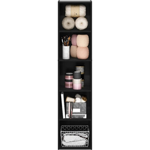 Open Shelf Bookcase For Living Room, Bedroom, And Home Office With Easy Assembly And No Fuss Setup, display with yarns and decor.