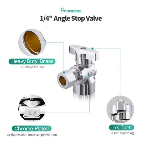 Built Tough Lead Free Brass Quick Twist Angle Shut Off Valve Two Pack Smooth Chrome Plated Finish 1/2 Inch Fip Connects To 3/8 Inch Compression