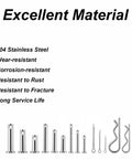 122 Piece Stainless Steel Cotter Pin And R Clip Set With 15 Cotter Pin Sizes And 9 R Clip Sizes, 304 Stainless, corrosion resistant material chart