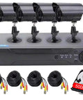 4 Channel DVR Wired CCTV Security System With 4 1080P Metal Waterproof Cameras, cables, and 500GB HDD shown.