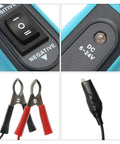 Pro Grade Automotive Circuit Tester with Buzzer Alarm and LED Indicator for 6 to 24V Systems; close-up of switch and connectors.