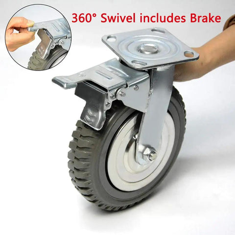 8 Inch Heavy Duty Rubber Caster Wheels Set Of 4 Anti Slip Swivel Casters with 360 Degree Ball Bearing Top Plate and Brake