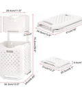 Collapsible Wall Hanging Laundry Baskets Space Saver Duo Set With Hidden Pull Rod, Large And Small Plastic Hamper, White