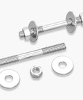 Heavy Duty M8 Double Ended Threaded Rods Through-Wall Bolt Kit, 2 Pack, Includes Nuts And Oversized Washers, Fully Threaded Rods For Secure Spacing And Fastening, All-In-One Hardware Set shown with washers and nuts