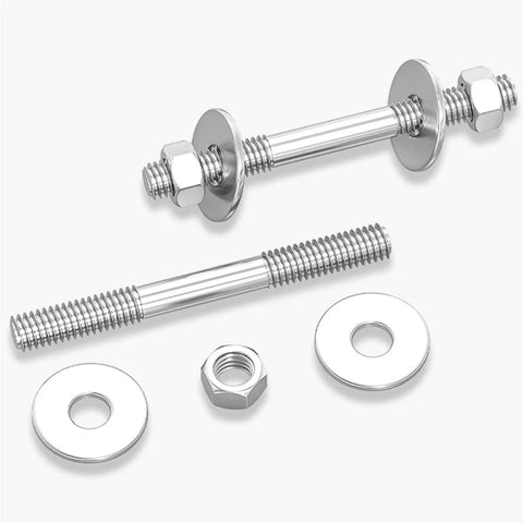 Heavy Duty M8 Double Ended Threaded Rods Through-Wall Bolt Kit, 2 Pack, Includes Nuts And Oversized Washers, Fully Threaded Rods For Secure Spacing And Fastening, All-In-One Hardware Set shown with washers and nuts