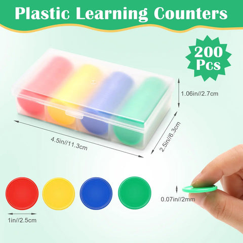 200 Piece Plastic Learning Counters Set With Storage Box In Four Colors For Math Counting Bingo And Classroom Games