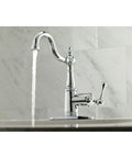 Old School Vintage Style Single Handle Lavatory Faucet With Push Pop Up Drain Plate Polished Chrome Solid Brass Construction Drip Free Ceramic Disc Cartridge Deck Mount One Hole Installation One Point Two GPM showing water flow