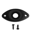 Fresh Curved Oval Guitar Output Jack Socket Plate With Sleek Black Finish And Included Mounting Screws for Les Paul, 49.5mm x 26mm size.
