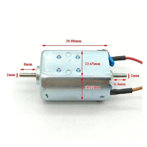 Pro Grade DC Motor With Dual 2mm Shafts And Carbon Brushes Delivering 24000Rpm High Speed Low Noise Operation With Rock Solid Cooling For Any Heavy Duty Weekend Build, showing size dimensions.
