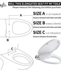 Diagram showing dimensions to fit Elongated Bidet Toilet Seat With Hot And Cold Water Non Electric Self Cleaning Dual Nozzles