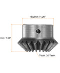 Bevel Gear Set 2M Module 20 Teeth 12mm Shaft Hole 1 To 1 Ratio 90 Degree Right Angle Pinion Gear 45 Steel With 4mm Keyway 2 Pack